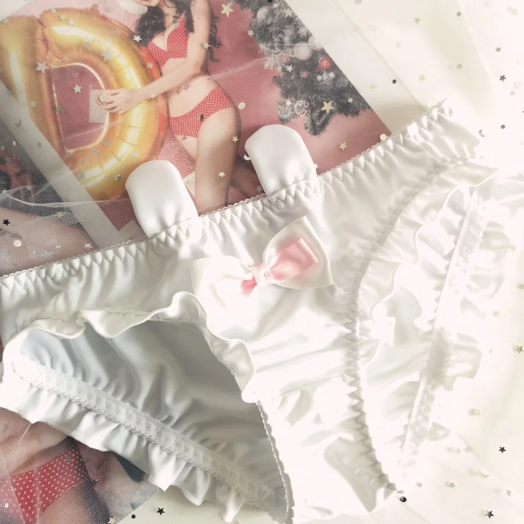 

Women's panties solid color sexy lace trim low waist cartoon rabbit ears Lolita Panties breathable seamless Women's underwear
