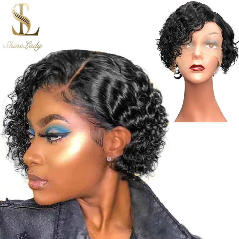 

Shorts Bob Wigs Human Hair Side Part Lace Wet And Wavy Wig Human Hair 8 Inch Brazilian Remy Curly Short Hair For Black Women