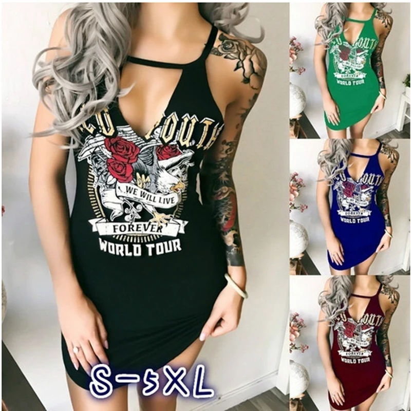 

Sexy Sling Split Irregular Slim Fashion Letter Print Dress Fashion Straight Casual Women Dress 2020 Thee Colors Summer Dress