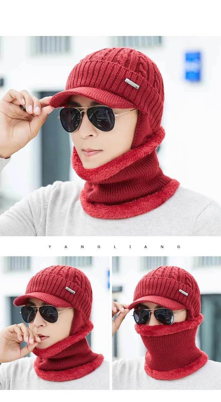 Зимняя шапка, шарф, Skullies Beanies для мужчин, вязаная шапка, женская маска, толстая Балаклава, ушанка, шерстяной берет, мужская шапка, шапка