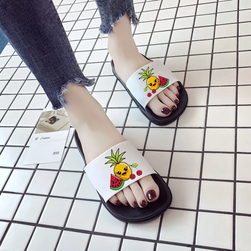 

2021 Sandals Women Summer Watermelon pineapple cute fruit pattern printing Indoor Bedroom Home Shoes ladies flip flops