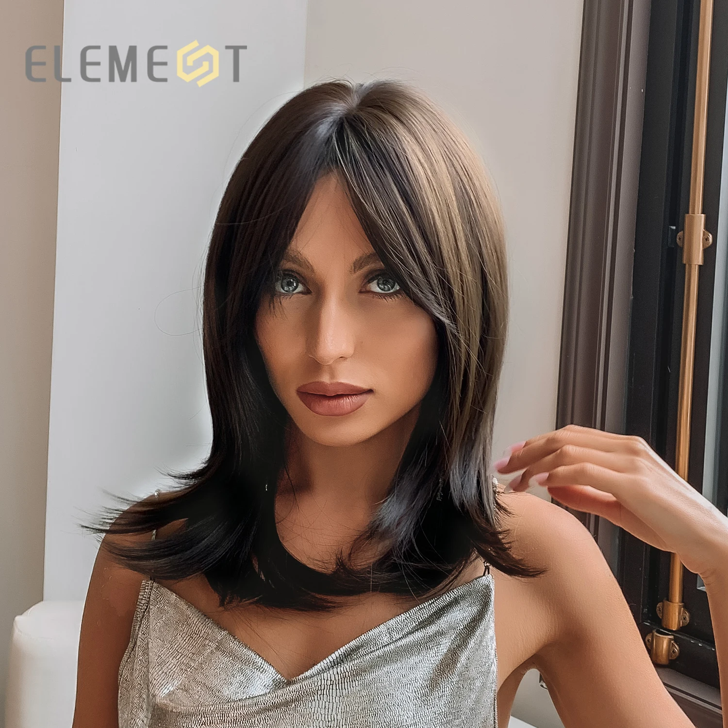 Парик Синтетический Element средней длины темно-коричневые прямые парики для женщин