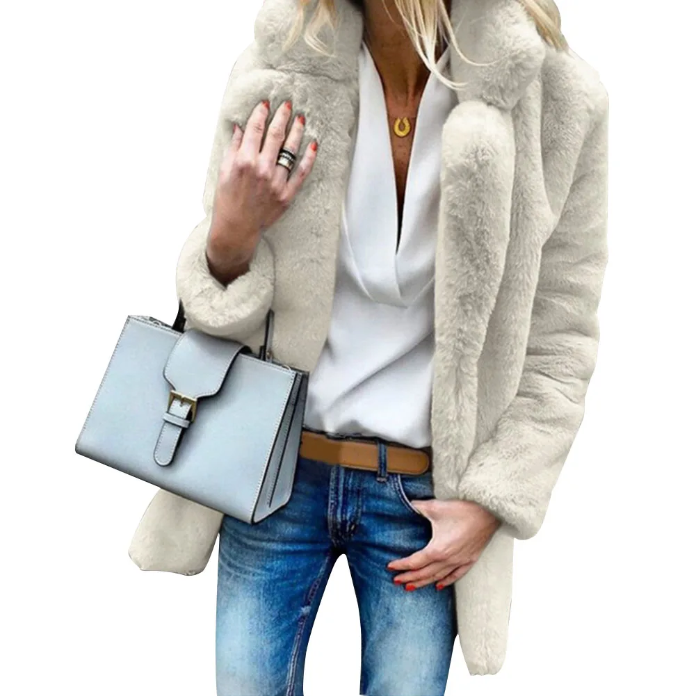 

Artificial Fleece Faux Fur Daily Casual Teddy Bear Party Outerwear Fluffy Long Sleeve Solid Lapel Neck Warm Women Winter Coat
