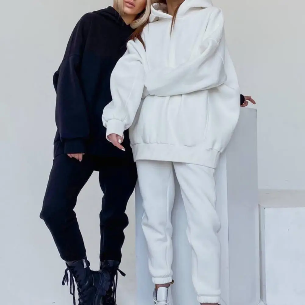

Solid Color Hoodie Pants Suit Warm Casual Long Sleeve Suit Women Tracksuit Oversize Fleece Hoodies Jogger Pants Two Piece Set