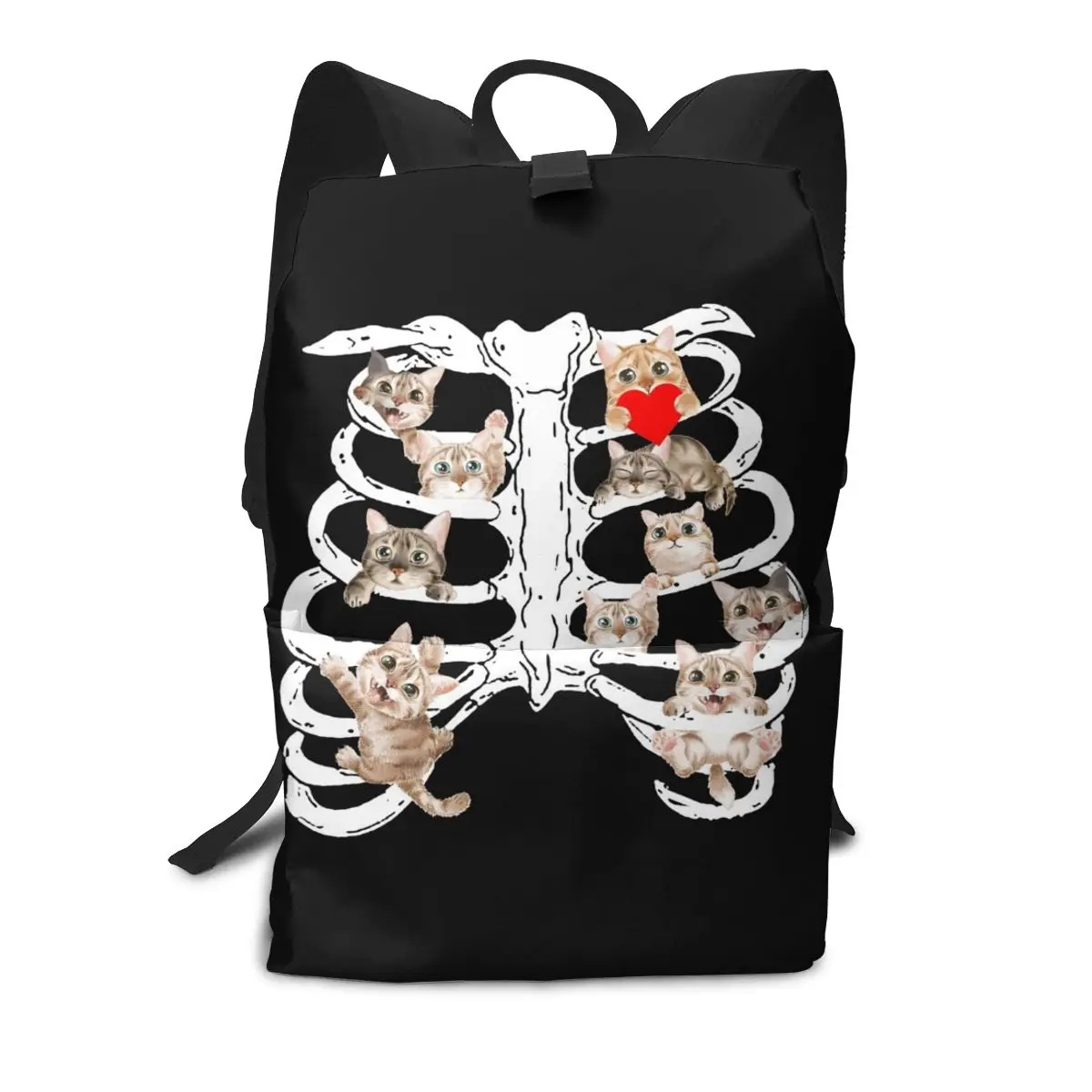 

Рюкзак с рисунком кошки, скелета, Хэллоуина, сердца, красное сердце, Стиль Love, полиэфирный рюкзак для университета, Молодежные большие сумки