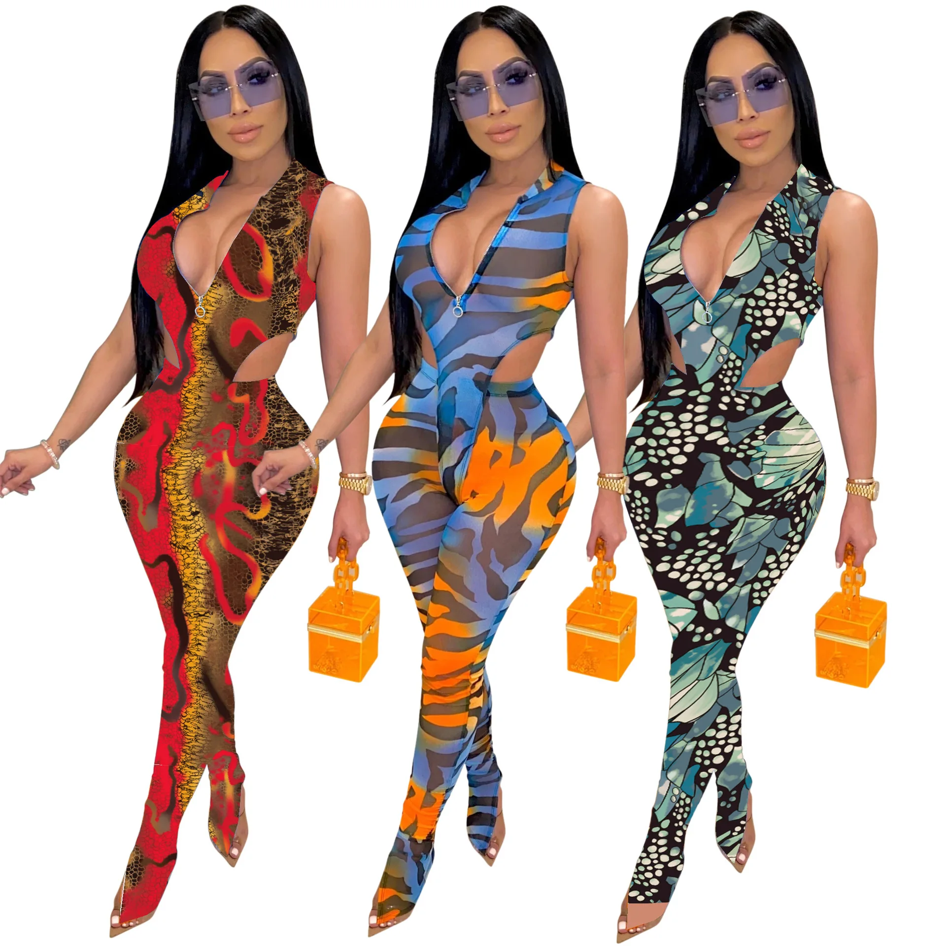 

Женский комбинезон на молнии с V-образным вырезом, без рукавов