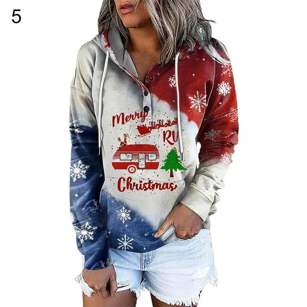 

Hooded Sweatshirt Women Pullover Long Sleeve Drawstring Merry Christmas Print Patchwork Women Hoodie Festival Clothing