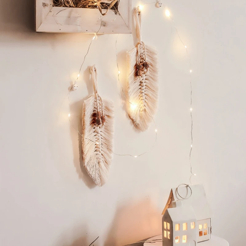 

Handmade Art Woven Tapestry Cotton Rope Leaf Home Wall Hanging Homestay Tassel Leaf Decoration Tapestry Wall Hanging