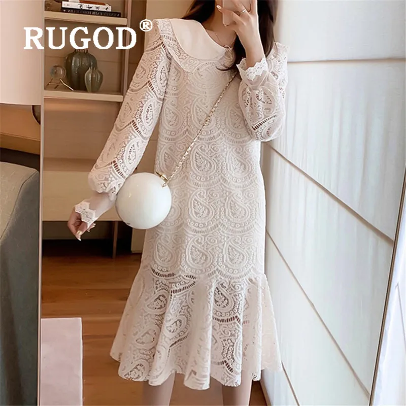Женское платье с рюшами RUGOD повседневное кружевное средней длины длинными