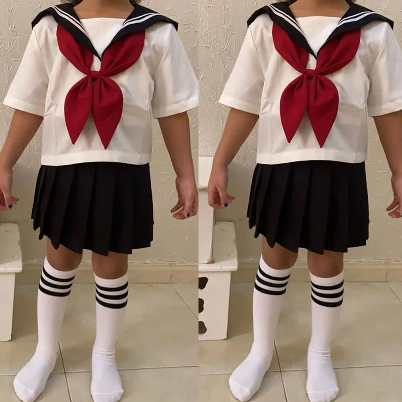 

Japanese Style School Girl Uniform Short-Sleeve Sailor Suit Primary College Jk Uniform Pleated Skirt Children's Performance Suit