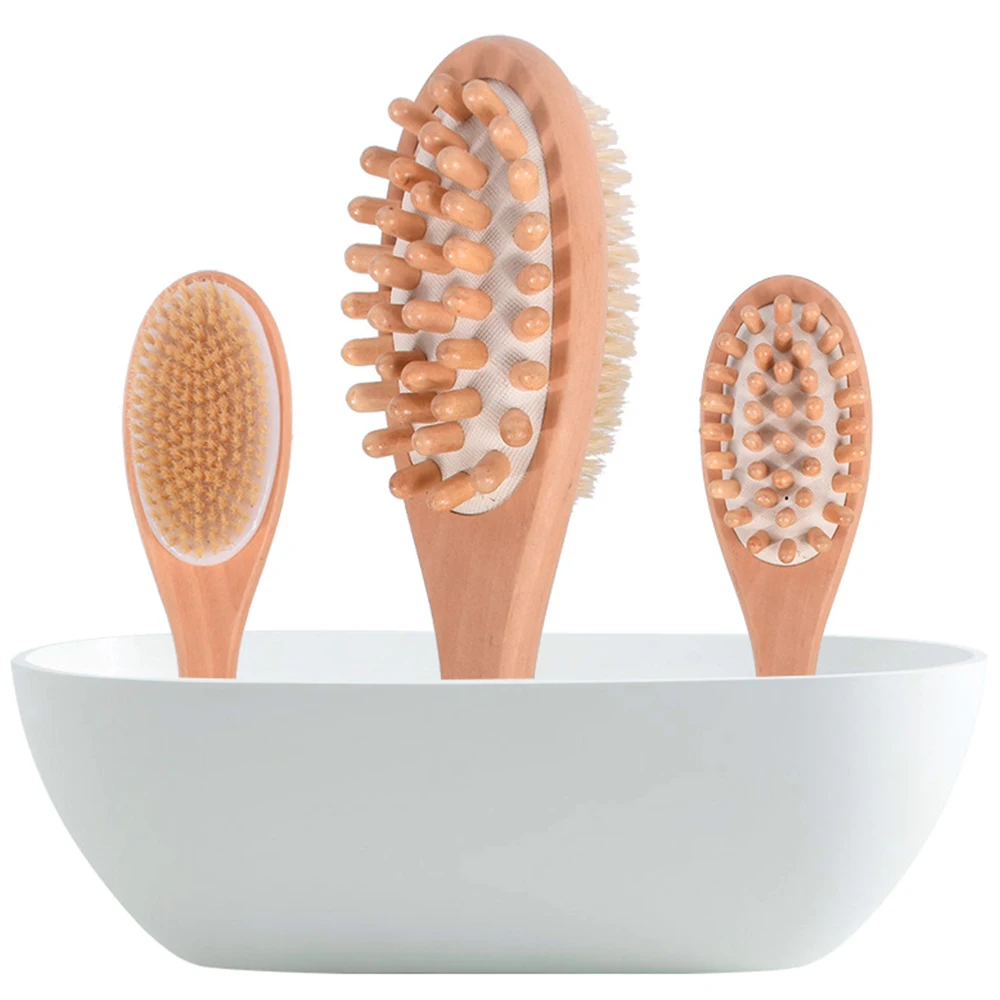 

Wood color 2-in-1 Body Brush Sided Natural Bristles Body Brush Scrubber Long Handle Wooden Spa Shower Brush Bath Massage Brushes