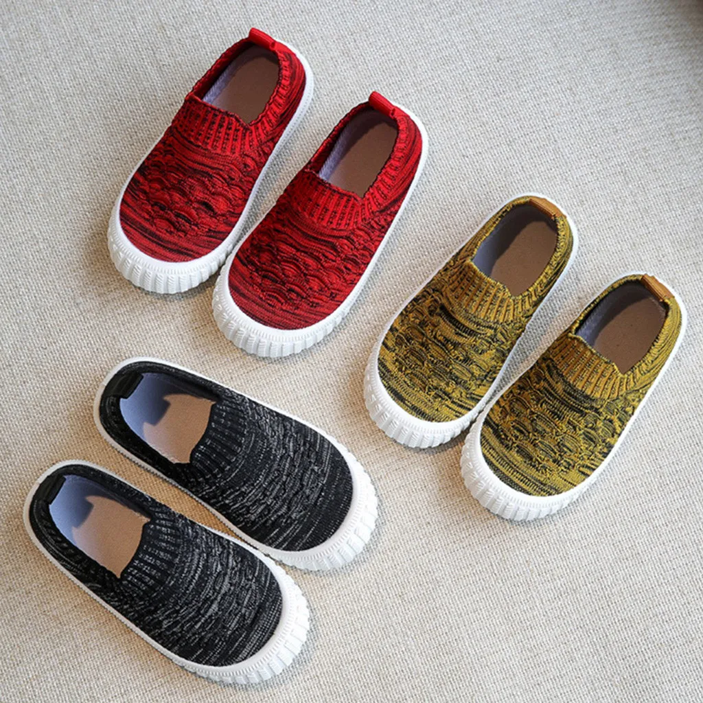 Toddler Rubber Sole Tennis Shoes Kids Girls Boys Mesh Breathable Slip On Loafers Shoes Infant Breathable needlework Sneakers