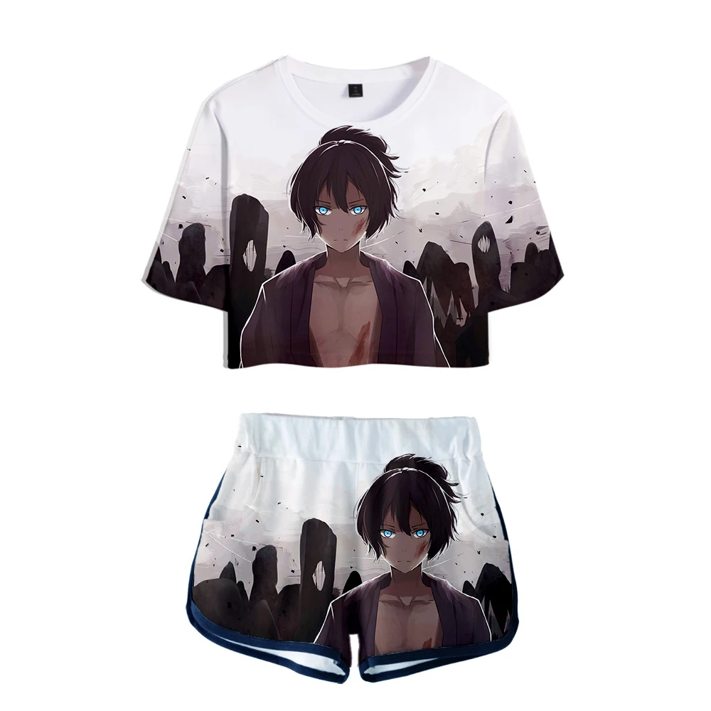 

Anime Noragami Modis Hot Sexy Two Piece Sets Soft T-shirt and Elastic Shorts Kpop Harajuku comfortable Sexy Style Tops