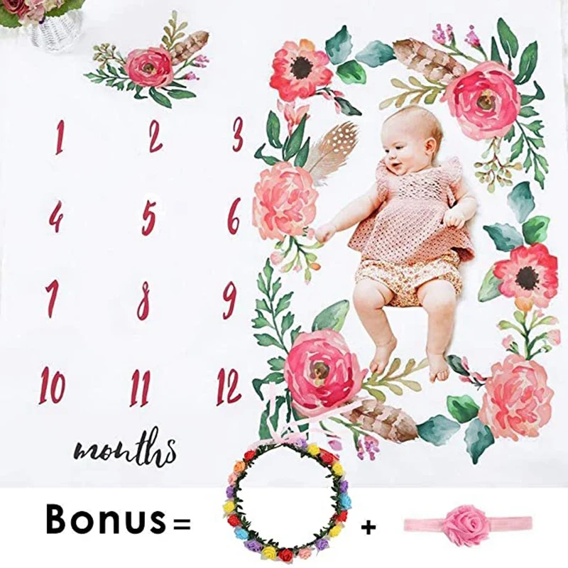 Baby Milestone Blanket Photography Backdrop Newborn Girl Personalized Growth Memory Photo Prop | Мать и ребенок