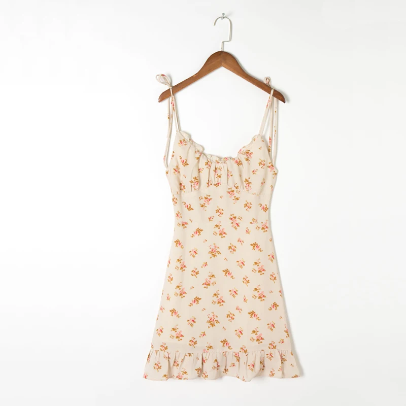 

Женское Повседневное платье на бретелях, летнее облегающее платье с цветочным принтом, открытой спиной и оборками