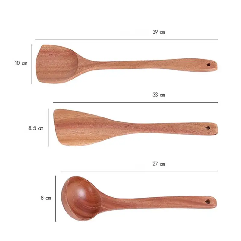 3 шт. антипригарный кухонный деревянный шпатель с длинной ручкой Деревянный