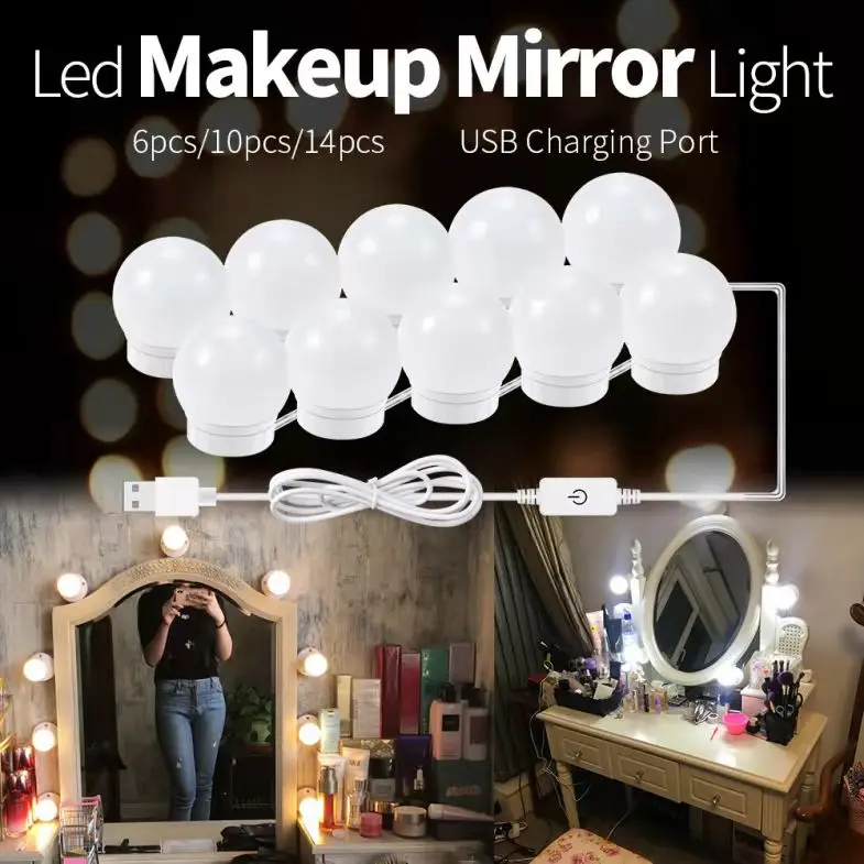 

New Wall Lamp LED 16W Makeup Mirror Vanity Led Light Bulbs Hollywood Led Lamp Touch Switch USB Cosmetic Light Dressing table