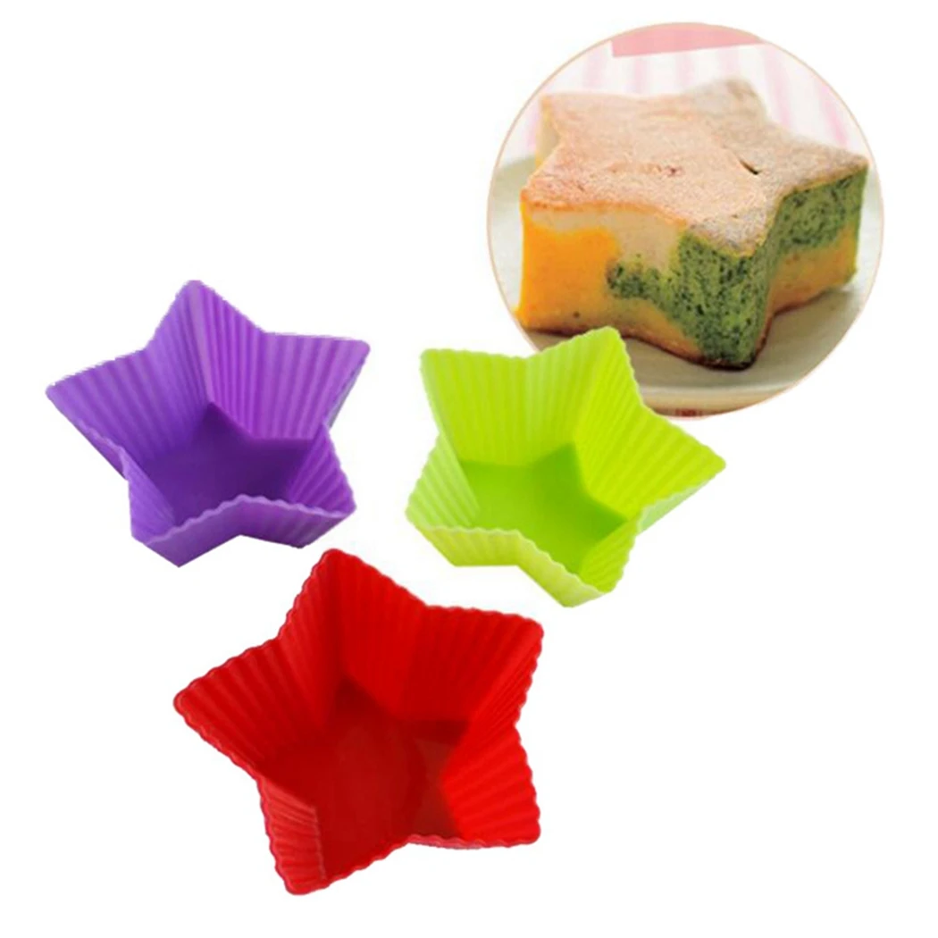 

Reusable Muffin Mold Silicone Nonstick 10PCS Heart Star Cupcake Mold Baking Mold for Cake Kitchen Baking Accessories Random