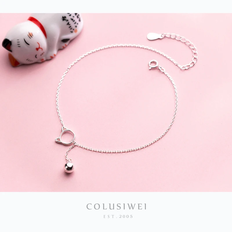 Colusiwei Kitty and Bell Серебряный ножной браслет для женщин Стерлинговое серебро 925