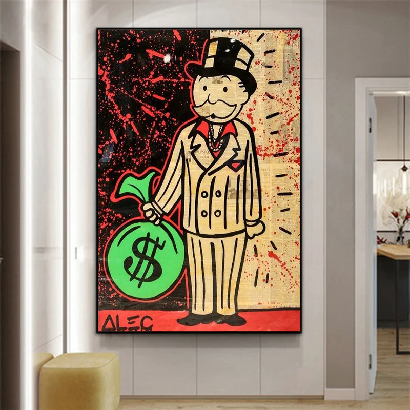 

Graffiti Art Canvas Painting Alec Monopoly Moneky Bag Posters and Prints Richer Man Street Art Pictures Home Decoration Cuadros