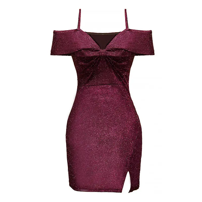 

Banquet temperament low cut V-neck temperament thin off shoulder strap sexy dress KTV bottomed tuxedo 2021