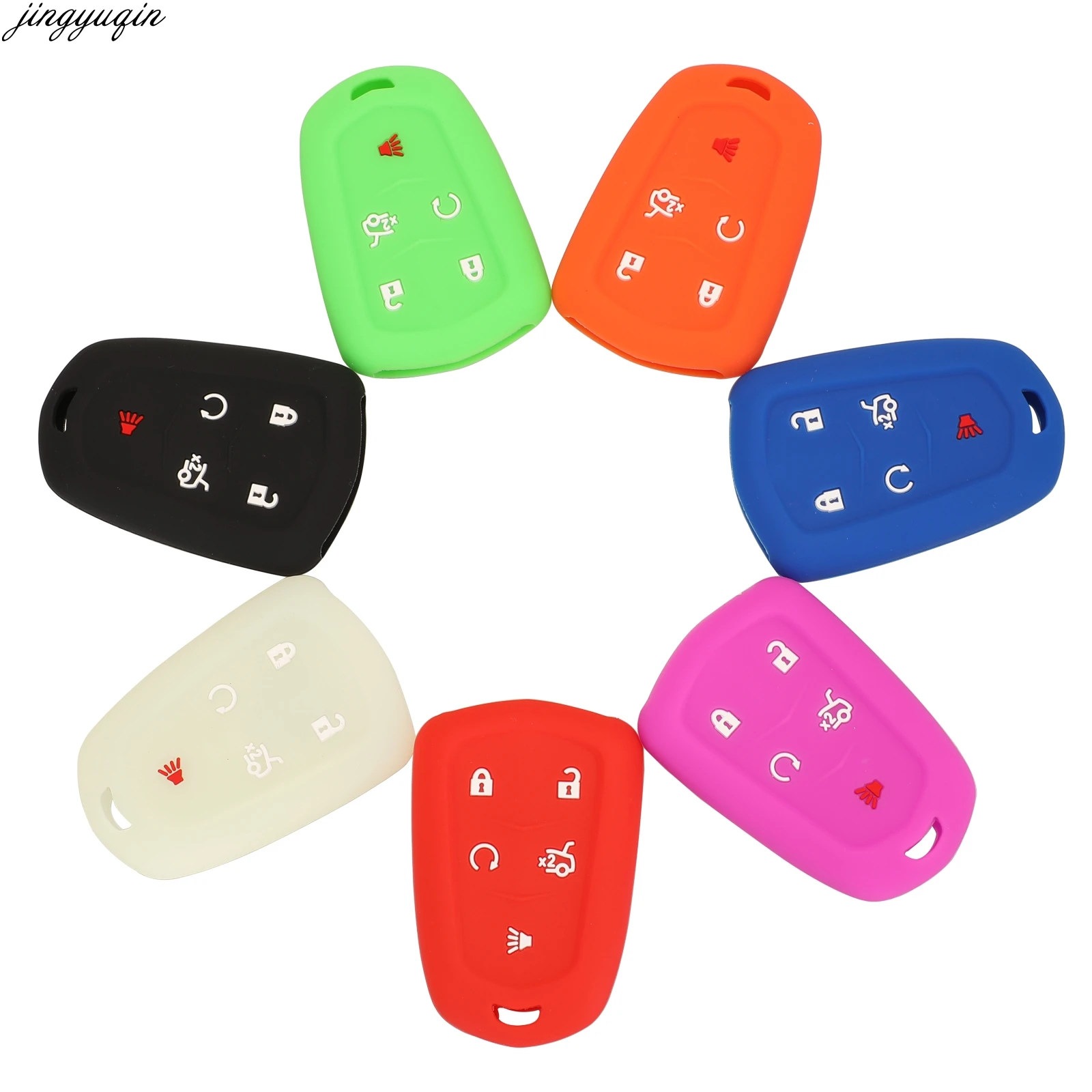 

Jingyuqin 30pcs Remote Car Key Case Silicone Cover For Cadillac SRX CTS CT4/5/6 XT5/6 ATSL XTS 5 Buttons without Word