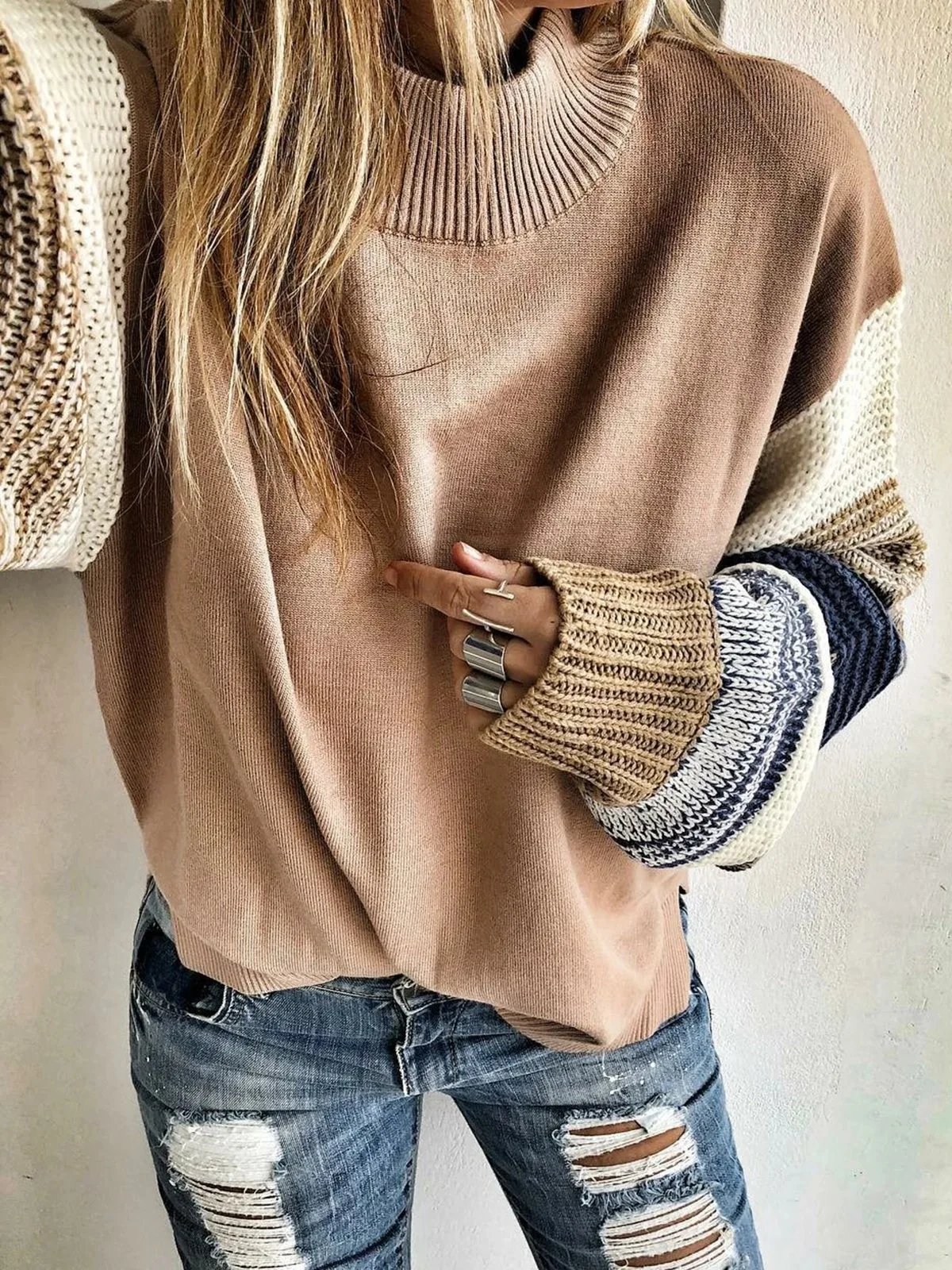 Осенне-зимняя одежда женский свитер лоскутный вязаный пуловер свитера женские