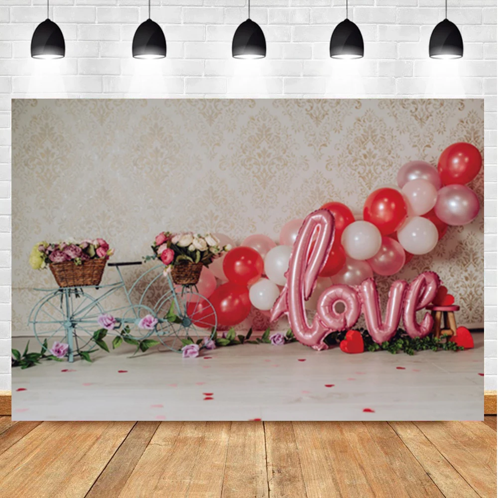 

Laeacco День Святого Валентина любовь воздушный шар фотография фон цветок велосипед Свадьба Романтика Портрет фон для фотостудии