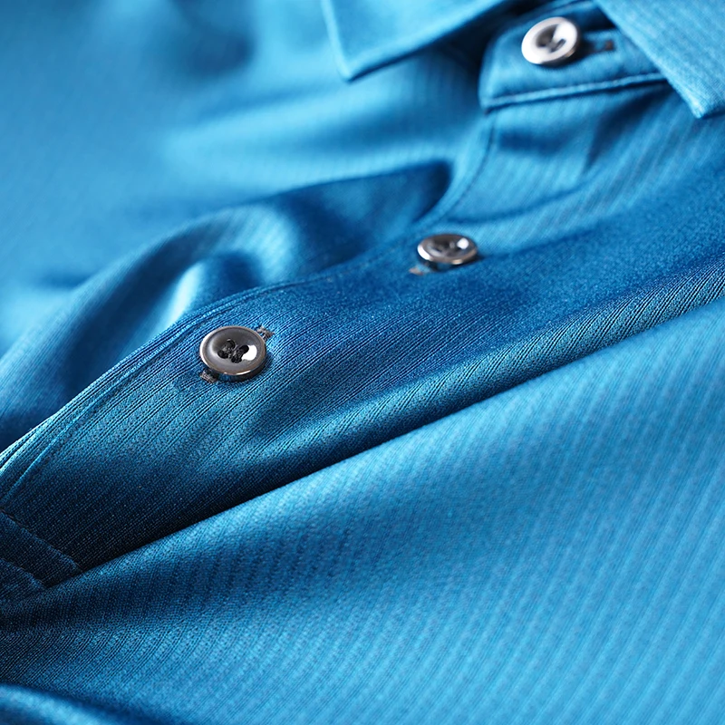 

JSBD Премиум уксус + шелк тутового шелкопряда смешанный шелк скользящая, безжелезная, рубашка поло с коротким рукавом для делового и повседне...