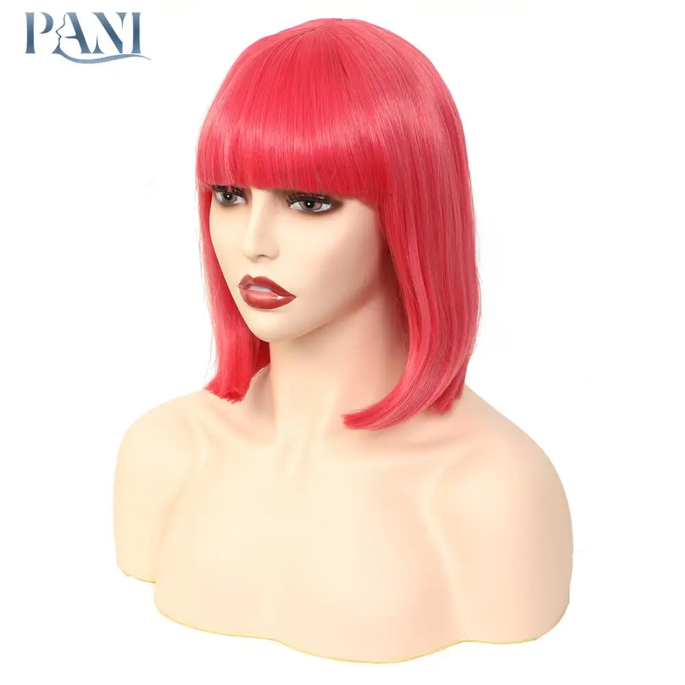 PANI желтый парик женские парики короткие прямые волосы боб синтетические с челкой