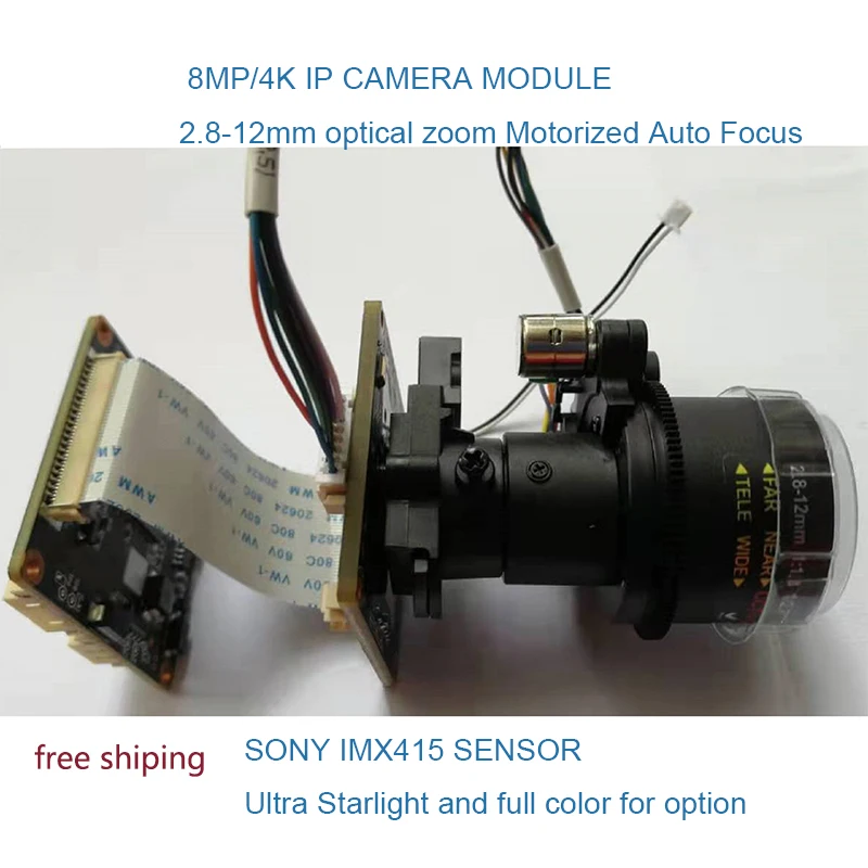 

Модуль ip-камеры 4K 8 Мп, датчик Starlight Sony IMX415, моторизованный оптический зум 2,8-12 мм, автофокус, слот для SD-карты