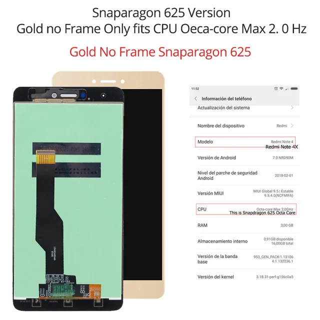 Gold LCD Snapdragon Для 5," Xiaomi Redmi Note 4X Snapdragon 625 и MediaTek MTK Helio X20 версия ЖК-экран+ сенсорная панель - Цвет: Gold LCD Snapdragon