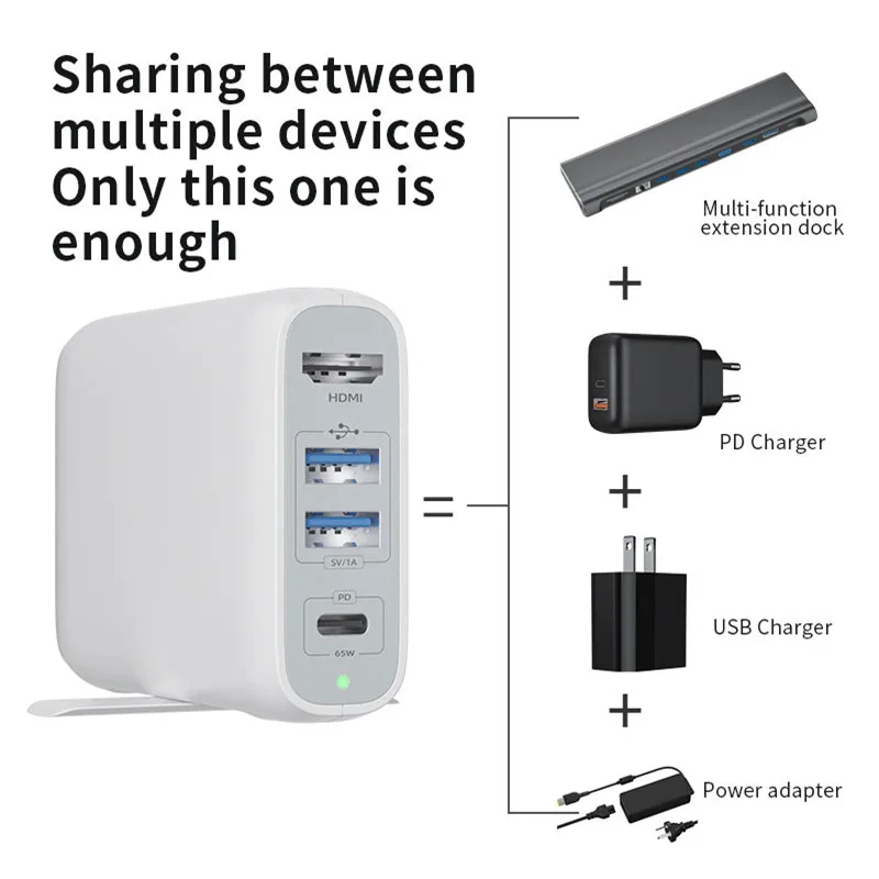 Зарядное устройство PUJIMAX PD65W GaN USB Type C QC3.0 быстрая зарядка портативный для