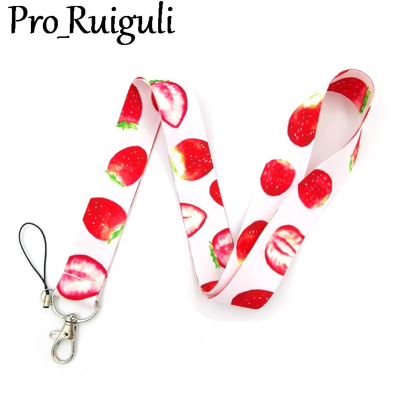 

Strawberry fruits pinks kids women Neck keychain necklace Anime Cartoon Neck Strap Lanyard ID badge holder Keychain Lanyards