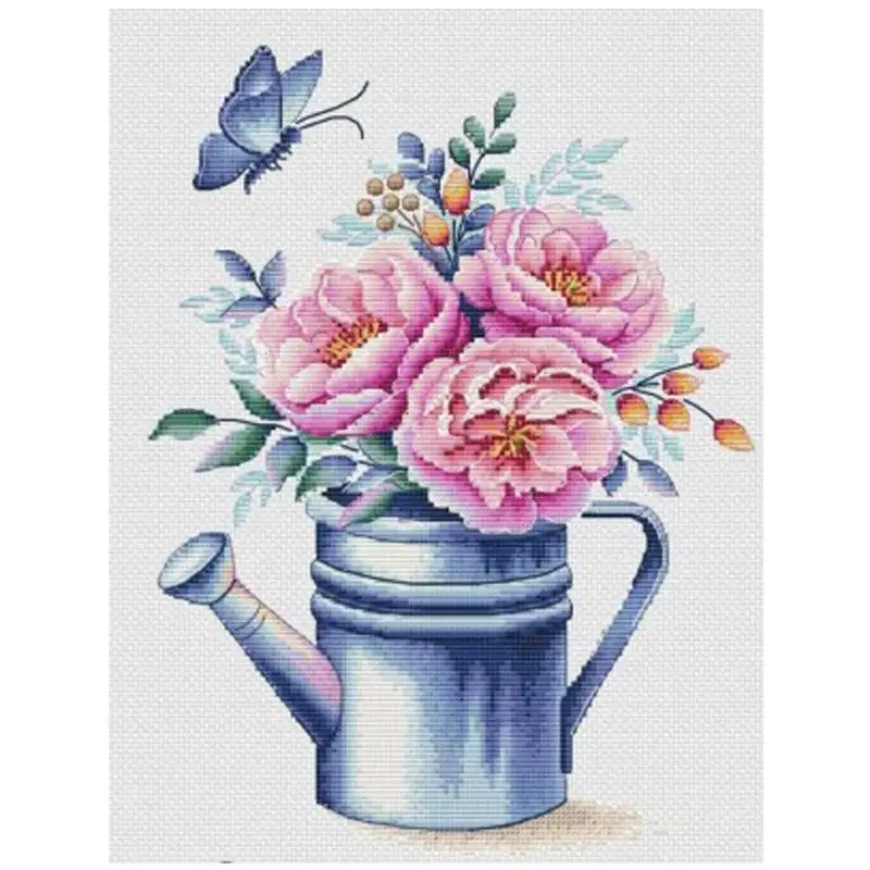

Flower teapot patterns counted 11CT 14CT 18CT Cross Stitch Set DIY Chinese Cross-stitch Kits Embroidery Needlework Home Deco