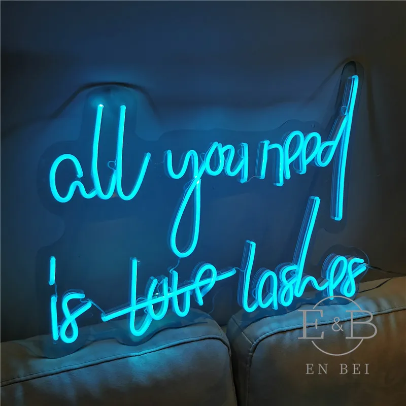 

Custom Logo All You Need is Love Lashes Transparent Acrylic Plexiglass Neon Sign Light Letter Board Party Background Decor