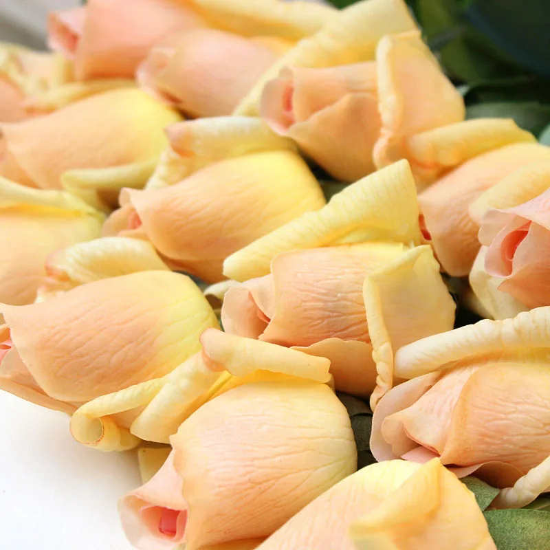 

INDIGO- 9pcs Champagne Rose Bud Rose Decorative Flower Artificial Flower Wedding Flower Bud Gift Party Event Interior Trim