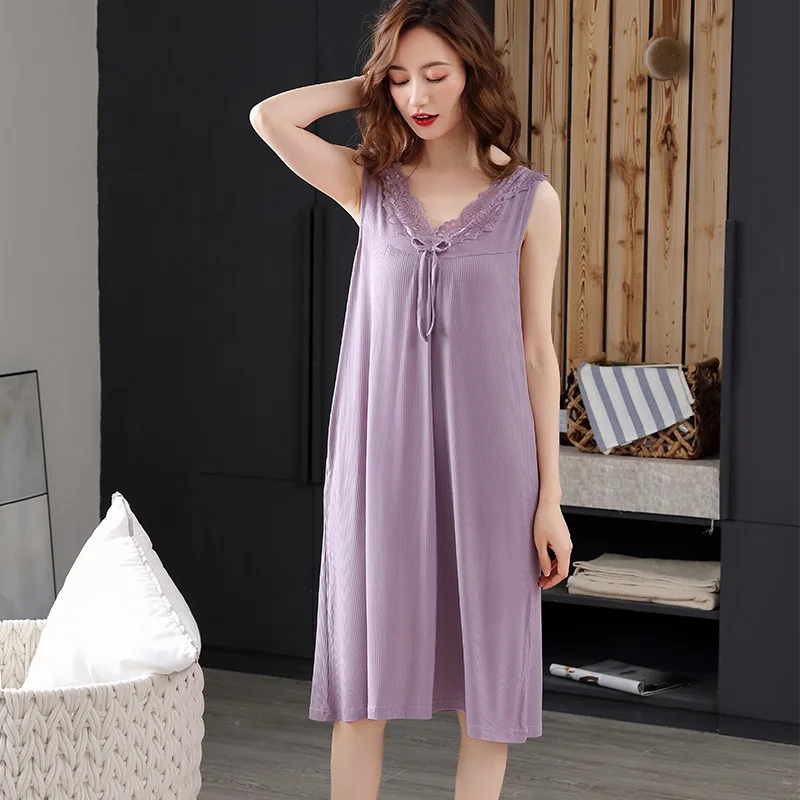Nightdress Women's Summer Sleeveless Vest Skirt Modal Nightgowns & Sleepshirts Solid Color Sleepwear Home Clothes Nightwear