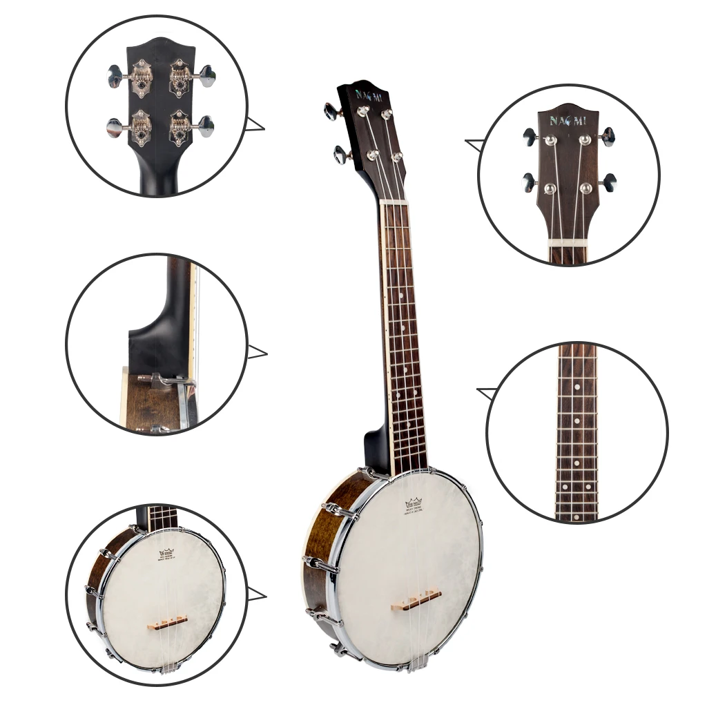 LOMMI Master Banjolele Banjouke Concert-Scale Banjo Ukulele With Gig Bag Folk Banjo Ukulele 4 String Small Banjo SET enlarge