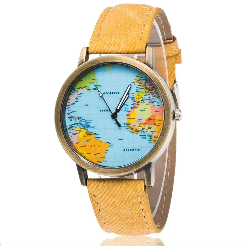 Новые женские кварцевые часы карта мира Pattren кожаный ремешок популярные девушки