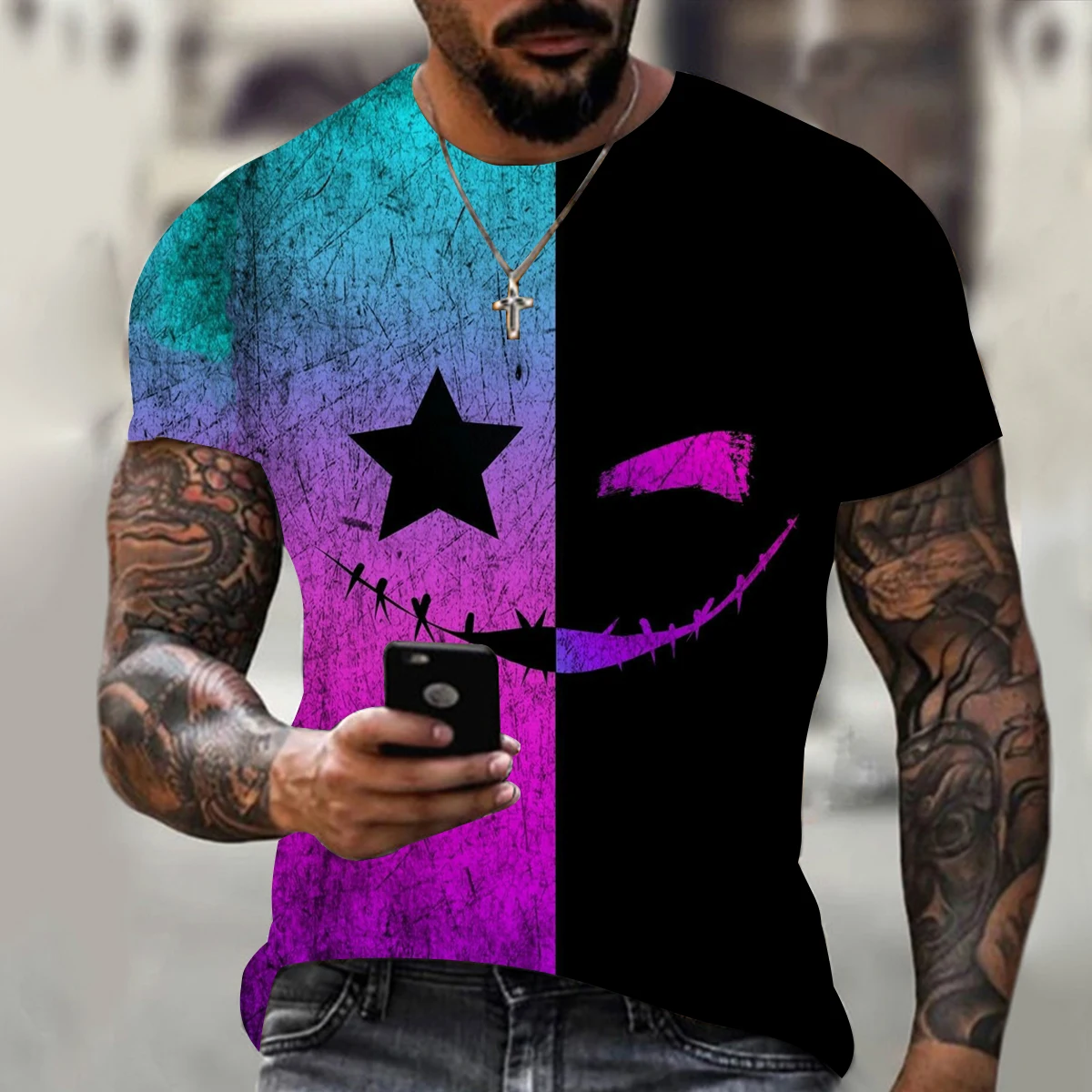 Красочная Мужская Спортивная модная футболка в стиле хип-хоп с улыбающимся лицом
