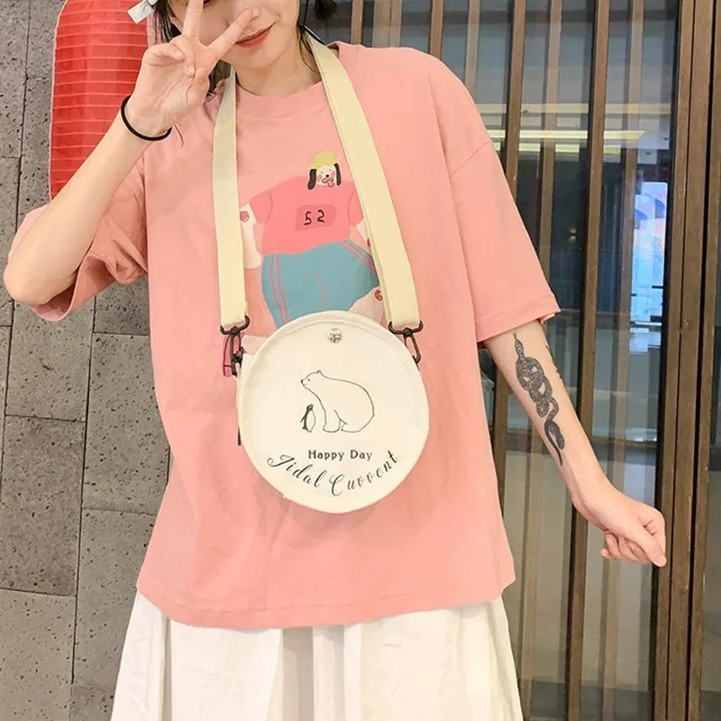 

Japanese women ins cute cartoon print Small bag penguin polar bear Girl student canvas shoulder bag