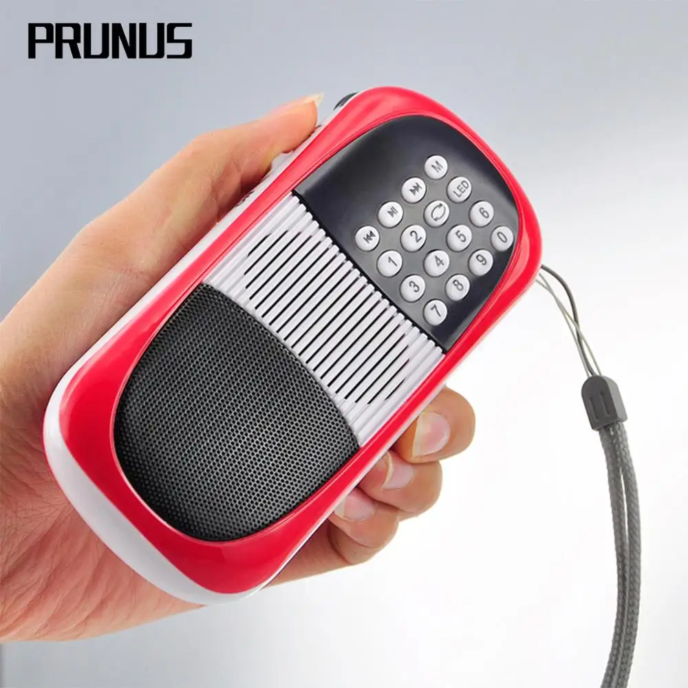 PRUNUS Мини FM магнитола Портативный радиоприемник Поддержка AUX TF карта MP3 play USB