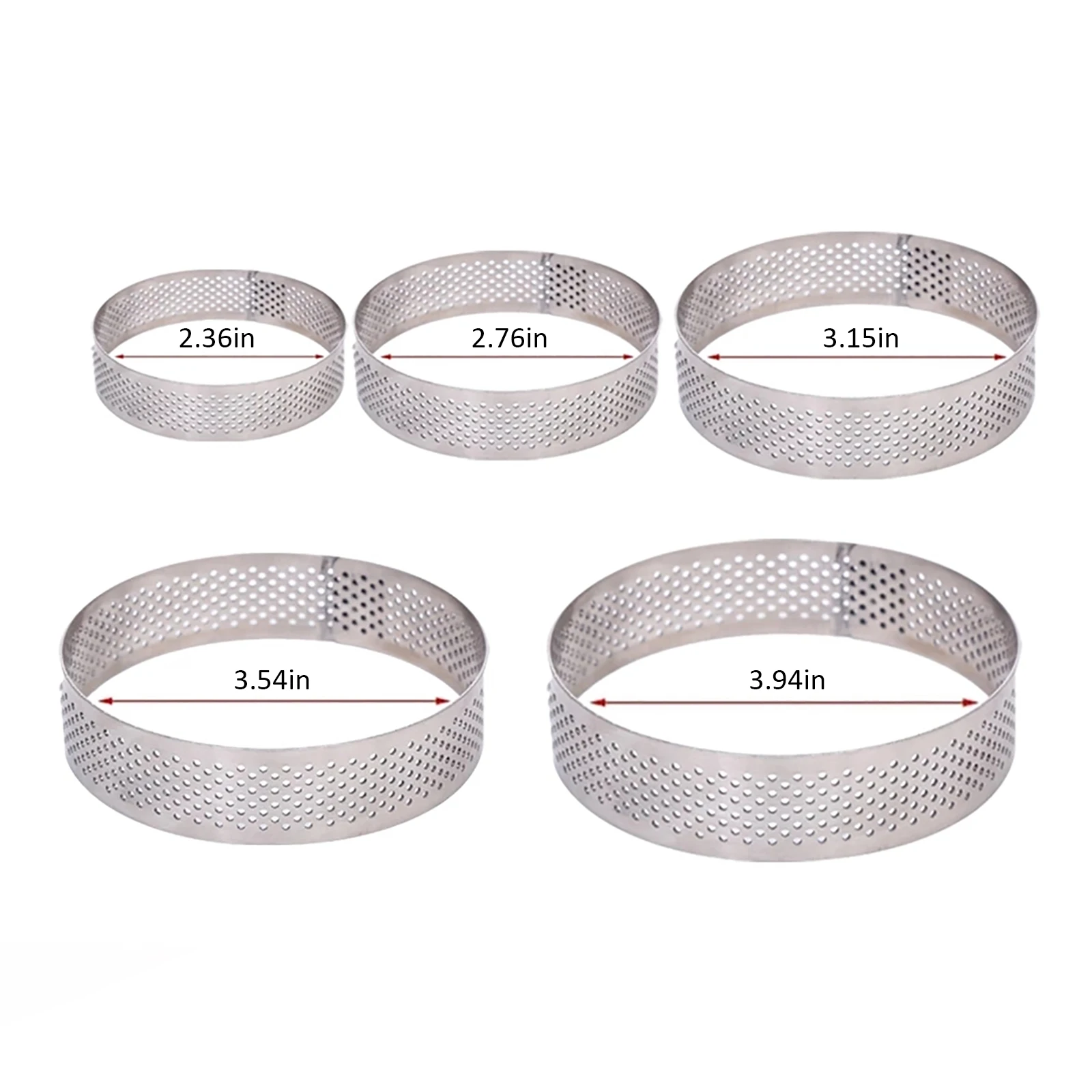 

5 Pcs Circular Tart Ring French Dessert Stainless Steel Perforation Fruit Pie Quiche Cake Mousse Mold Kitchen Baking Mould