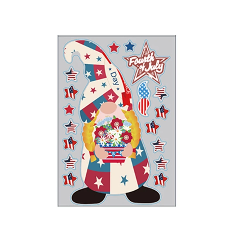 

9 Sheets Patriotic Stickers 4th of July Gnome Window Decals Independence Day 87HA