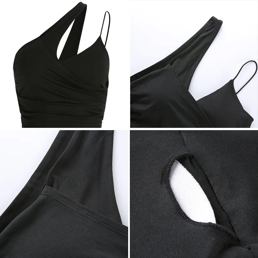 

XBUEN Sexy Camis 2021 Summer Women Fashion Irregular Pleated Backless Padded Crop Tops Female Spaghetti Straps Tank Top Clothing