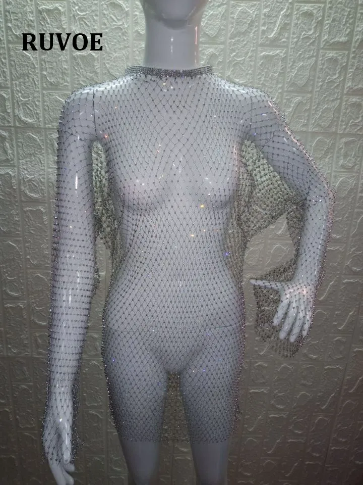 

2019 Fishnet Diamond Beach Cover Up Women Bikini Crystal Cover Up Dress Hollow Out Long Sleeve Mesh Swimsuit Swimwear Dresses