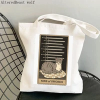 women shopper bag nine of swords cat tarot printed bag harajuku shopping canvas shopper bag girl handbag tote shoulder lady bag