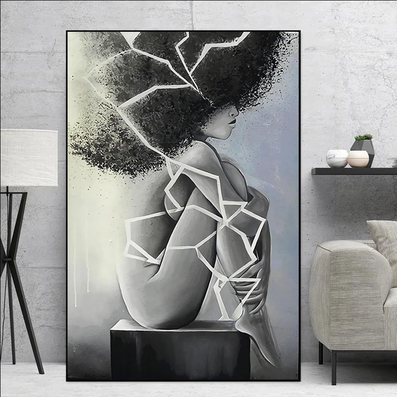 

Abstract Black and White Woman Canvas Paintings Posters Print and Wall Art Pictures Cuadros for Bedroom Room Home Decor