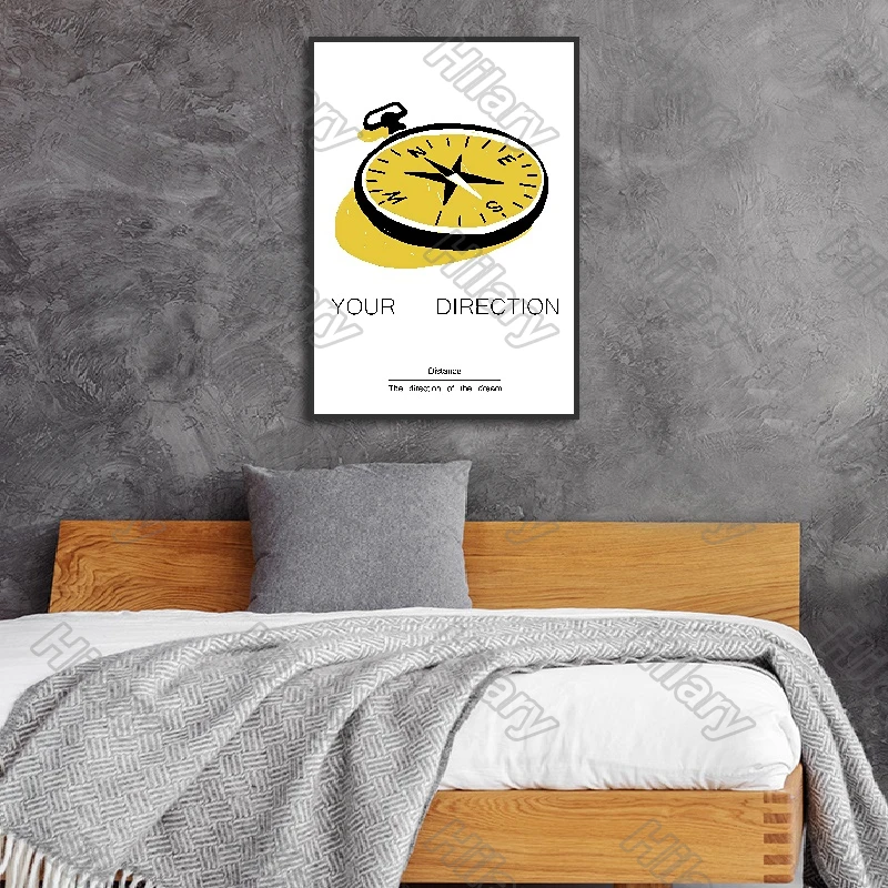 

Car Compass On The Go Posters Yellow Canvas Painting Posters and Prints Wall Art Pictures Decoration for Living Room 3Pcs